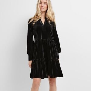 Part two charcoal grey velvet viggase tiered long sleeve dress